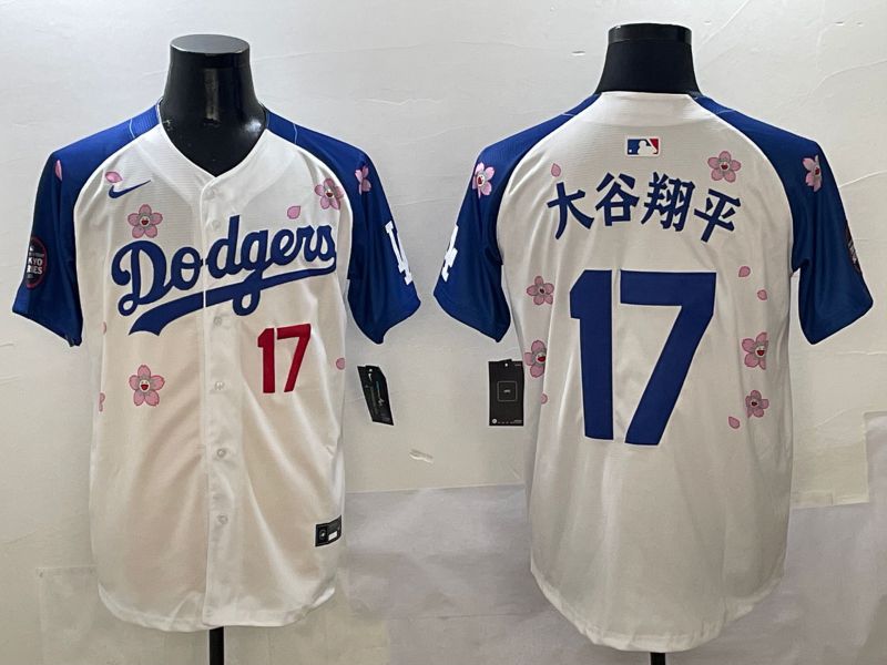 Men Los Angeles Dodgers 17 Ohtani White Blue Sakura Edition 2025 Nike MLB Jersey style 2